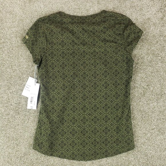 NWT Liz Claiborne Shirt Small S Womens Green Short Sleeve V Neck Cotton Top - Picture 8 of 10